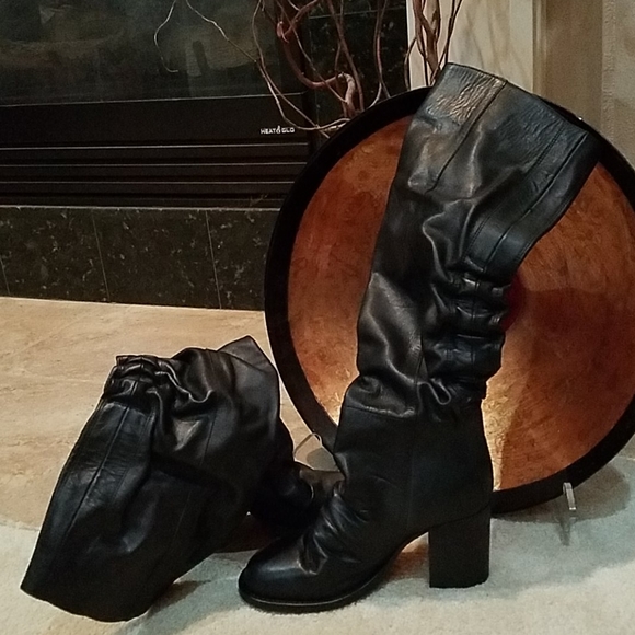 Free People Collection Elle Knee High Boots Black Leather Slouchy Sz 37 & 39 NWT - Picture 3 of 16